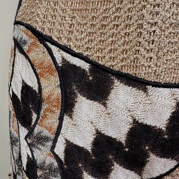 MISSONI Metallic Knit Sleeveless Mini Dress 40 US 4 Gold Graphic Fish Italy RARE - Picture 11 of 14